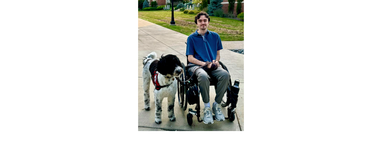 Steph with his service dog, Noel