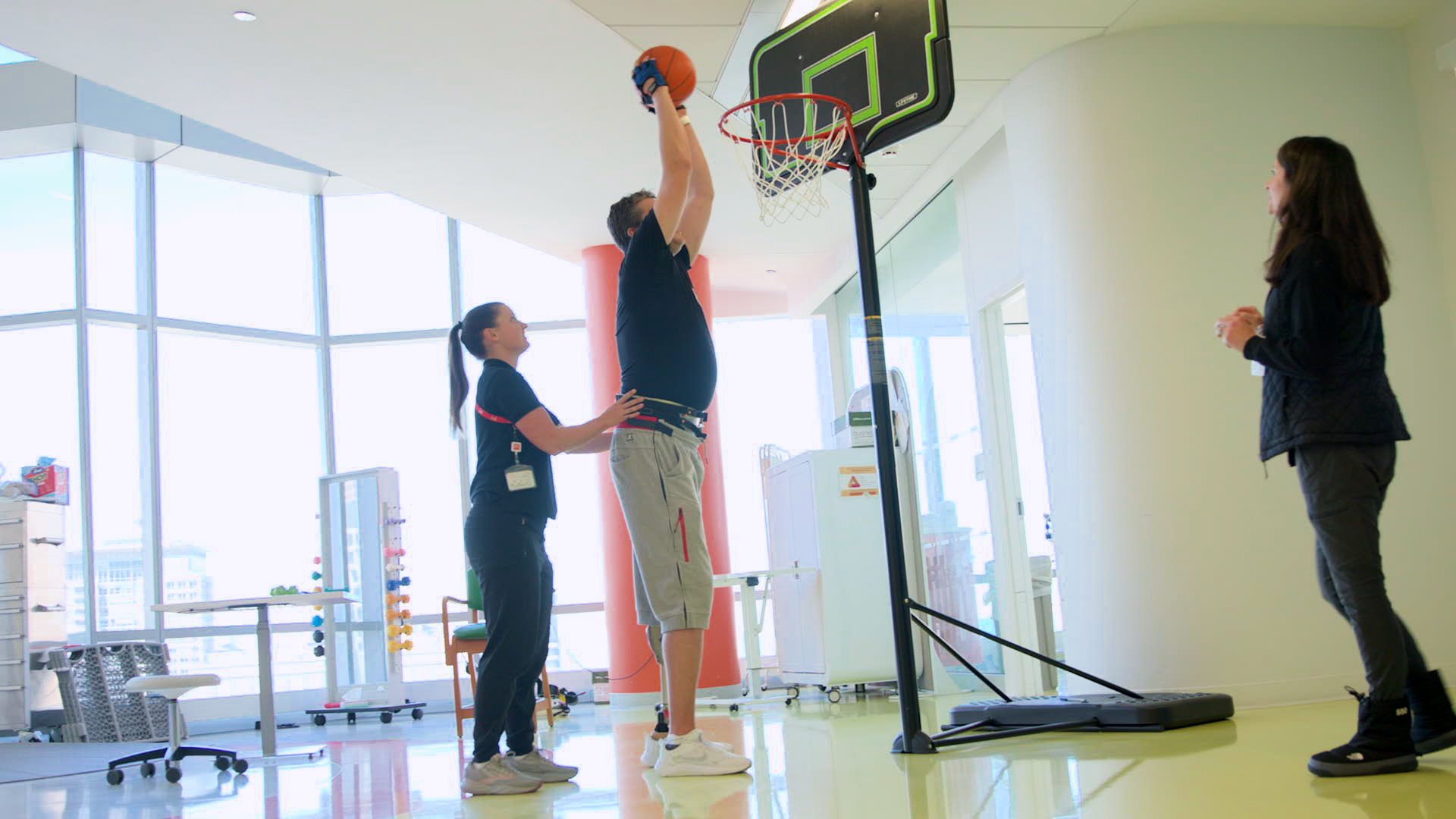 patient playing basketball