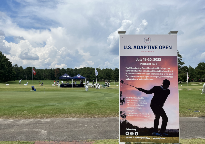 A sign for the US Adaptive Open at Pinehurst Resort