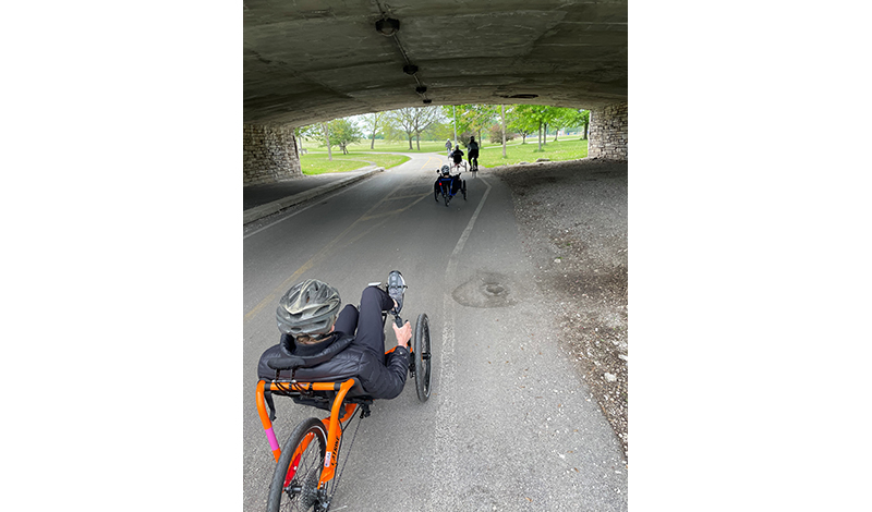 Adaptive cycling on the lakefront path.