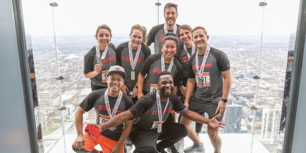 Climbers celebrating at the top