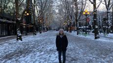 picture of Angelika Kudla on a snowy empty street