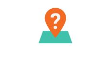 Orange inverse teardrop with a white question mark inside on a teal square