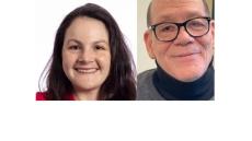 photos of Renee Manfredi and Todd Costello. Renee is a young white woman with short brown hair. Todd is an older man with glasses and a black turtleneck shirt.