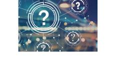 a graphic consisting of several white question marks on a blue background with out of focus lights