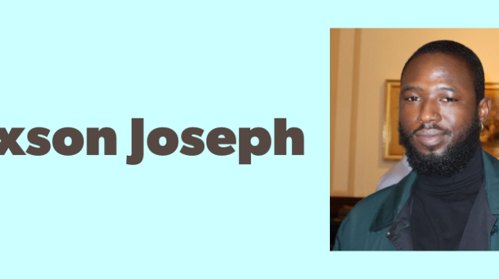 on a blue bacground it says Maxson Joseph and there is a picture of a Black man with a beard smiling