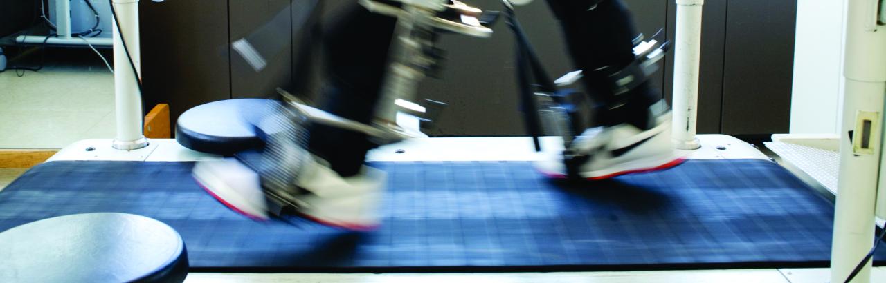 legs walking with assistance on a treadmill