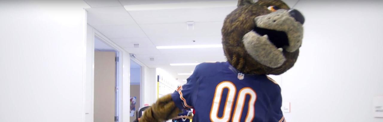 Staley the Bear's mascot visits our pediatric patients