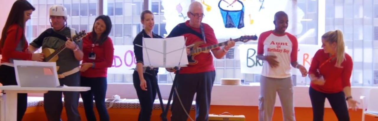 patients celebrating and playing music
