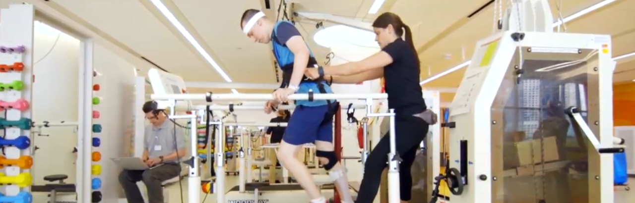 Ryan walking on a treadmill after his stroke