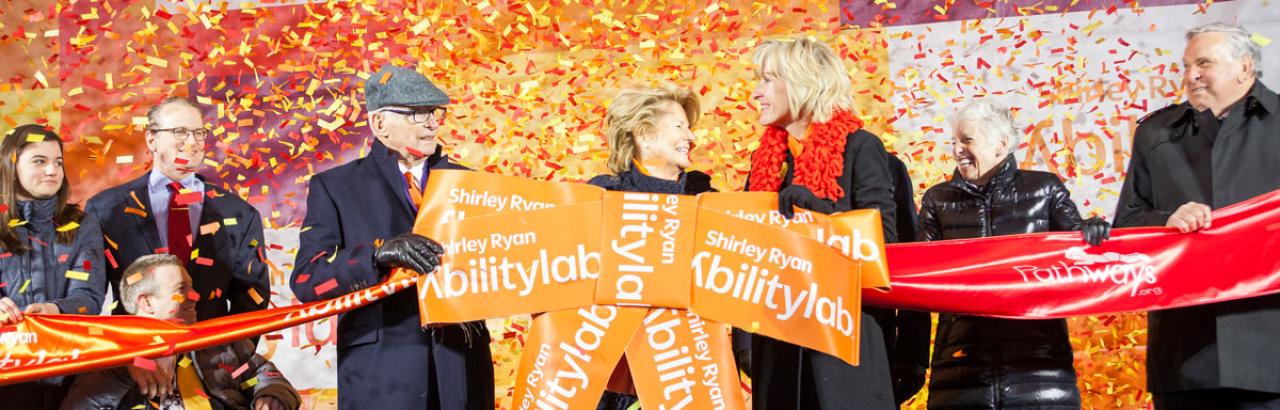 ribbon cutting image of pat and shirley ryan at the grand opening of Shirley Ryan AbilityLab