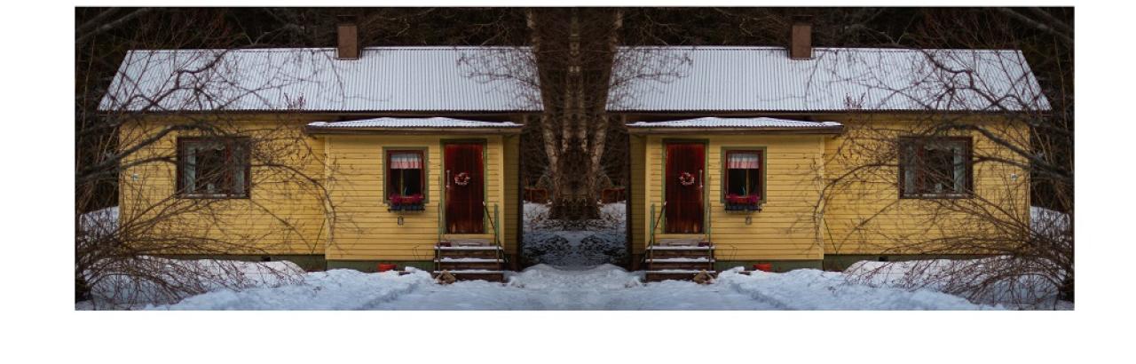 yellow houses mirrored image