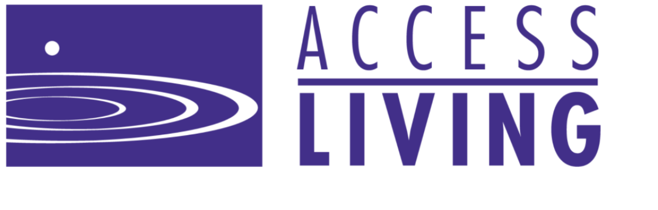 purple and white Access Living logo image
