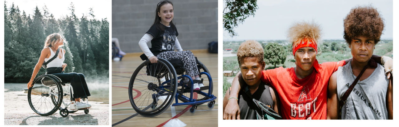 photo montage of girl, teenagers, and wheelchair users