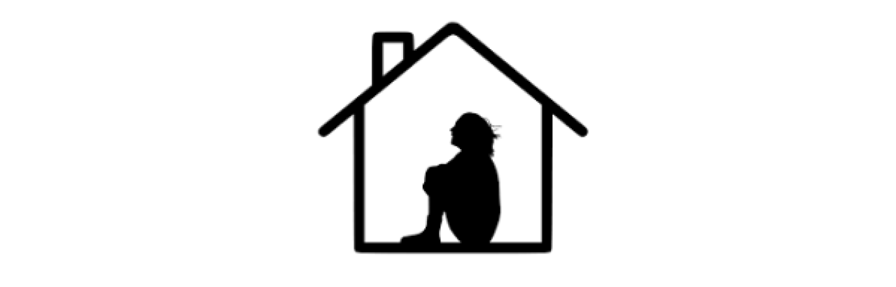 drawing of a person sitting inside the outline of a house