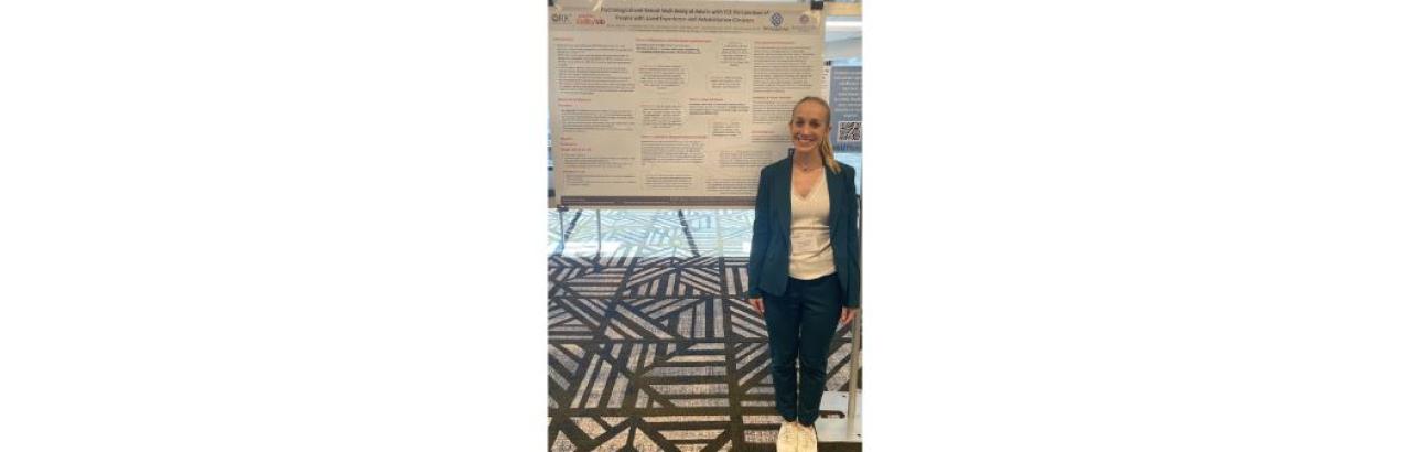 photo of Nicole Sharf in front of her poster at the 2024 Rehab Psych meeting