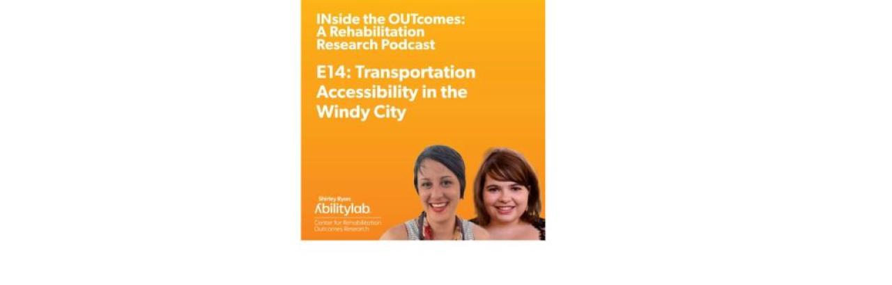 art for episode 14: transportation in the windy city. Features an orange background, the name of the episode, and color photos of guests Jacqueline Kisn, a young white woman with short brown hair, and Kira O'Bradovich, a young white woman with shoulder length brown hair.