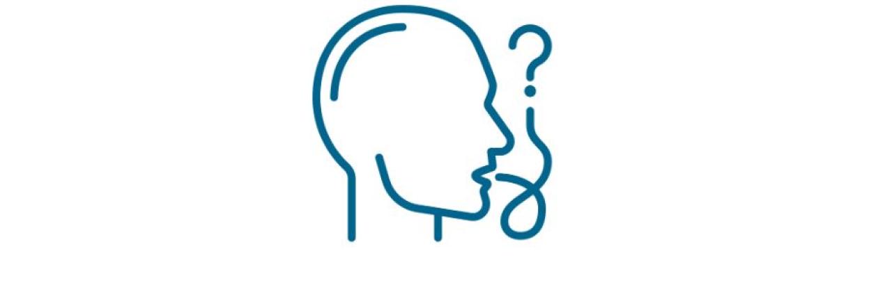 Graphic of a face in profile with a question mark coming out of the mouth