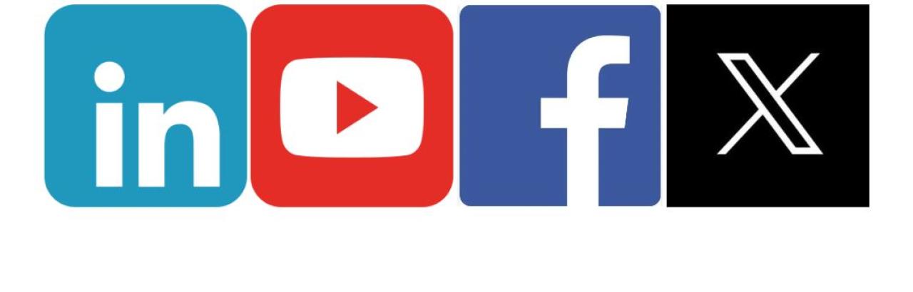 the LinkedIn, Youtube, facebook and x logos