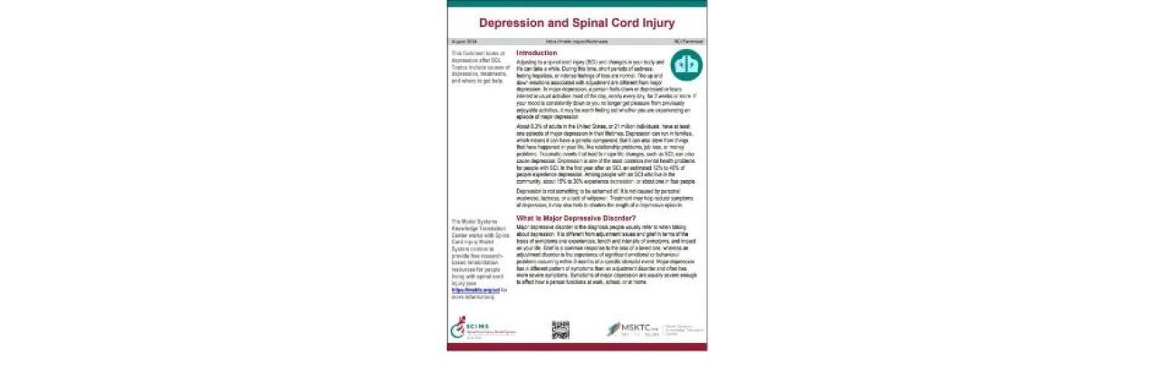 screen shot of first page of MSKTC Fact Sheet on Depression and SCI