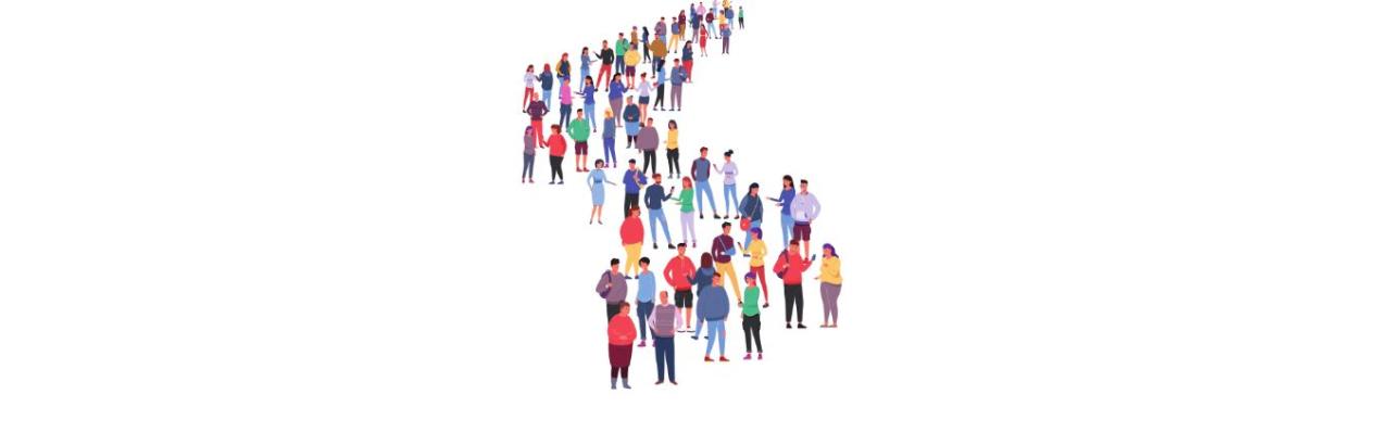 a drawing of a winding list of people