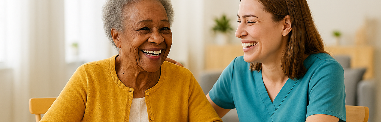 happy women in an assisted living facility