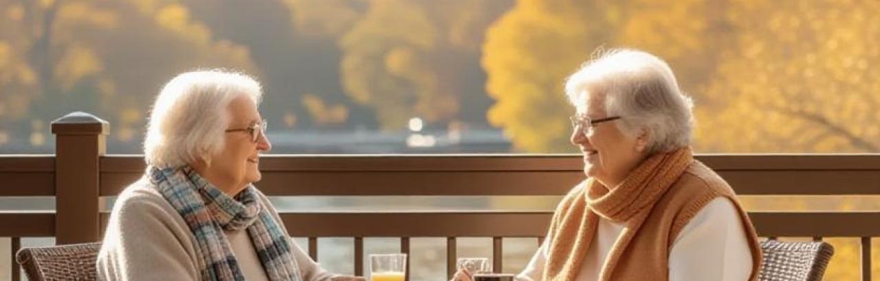 two women relaxing with Chicago skyline in background
