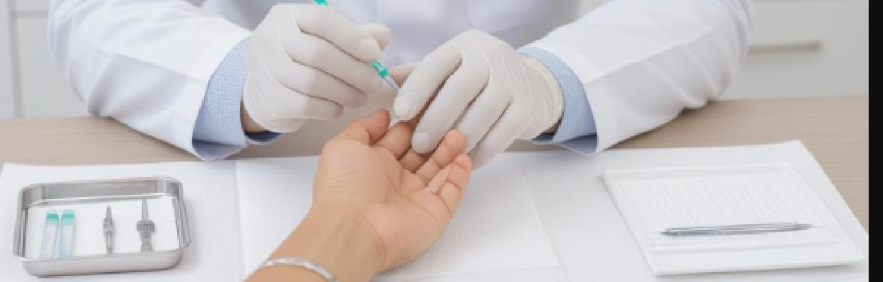 Clinician injecting into patients hand