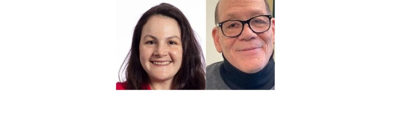 photos of Renee Manfredi and Todd Costello. Renee is a young white woman with short brown hair. Todd is an older man with glasses and a black turtleneck shirt.