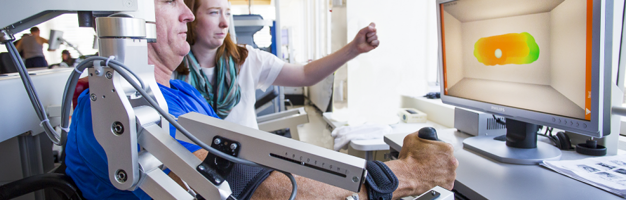 Patient uses technology for stroke rehabilitation