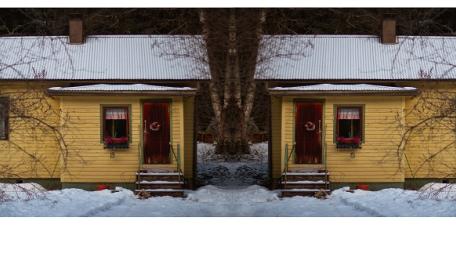 yellow houses mirrored image