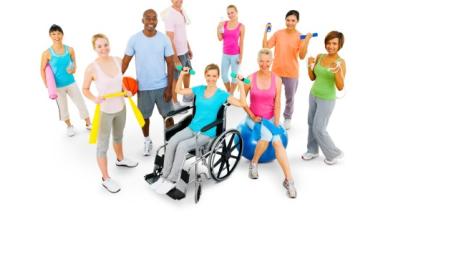 diverse gym working out