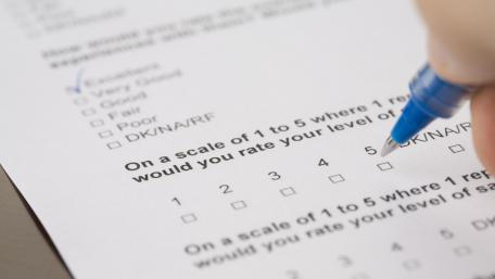 Survey that reads, "On a scale from 1 to 5, how would you rate..."