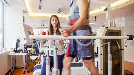 A patient injured in Colorado uses the Lokomat at AbilityLab