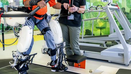 Cerebral Palsy patient using machinery for rehabilitation