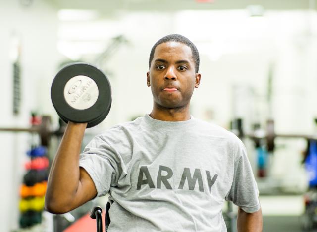 Sargent Anderson works out in our Adaptive Fitness Center