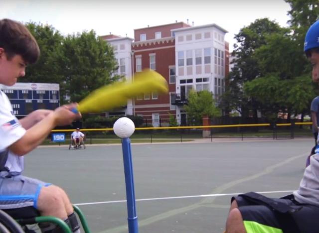 Pediatric patients practice baseball