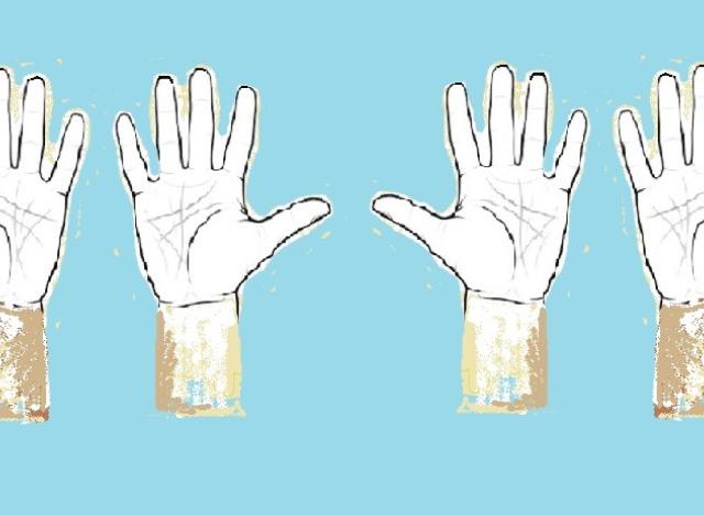 hands on blue background