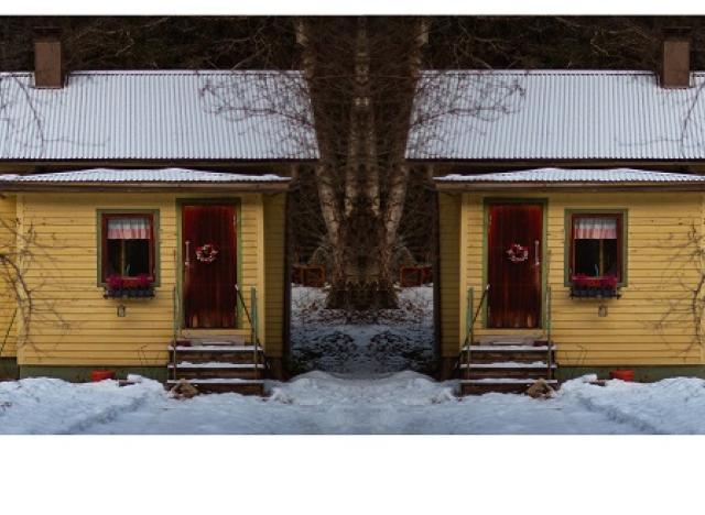 yellow houses mirrored image