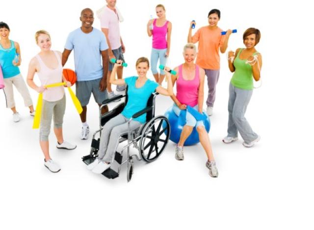 diverse gym working out