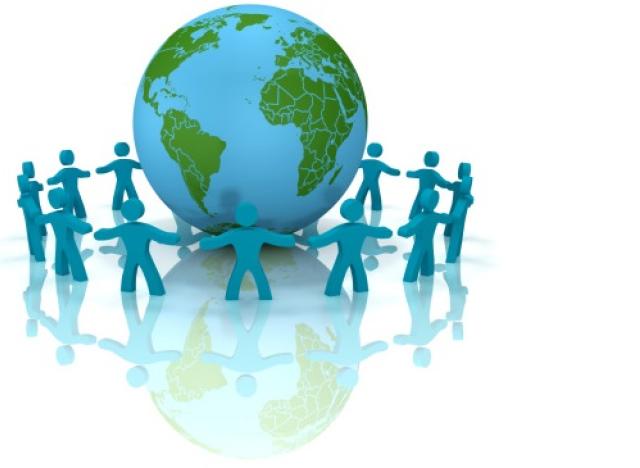 people holding hands around earth