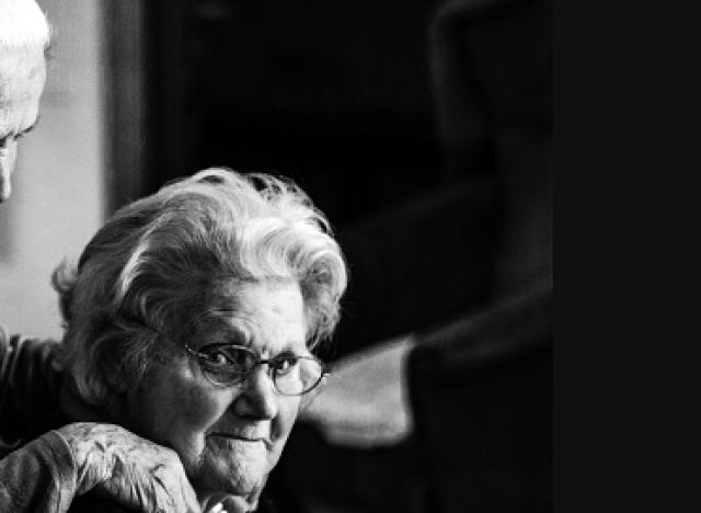 black and white image of two older ladies