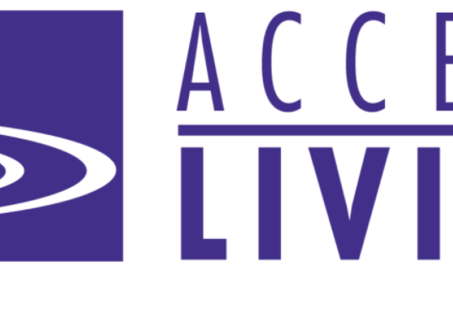 purple and white Access Living logo image