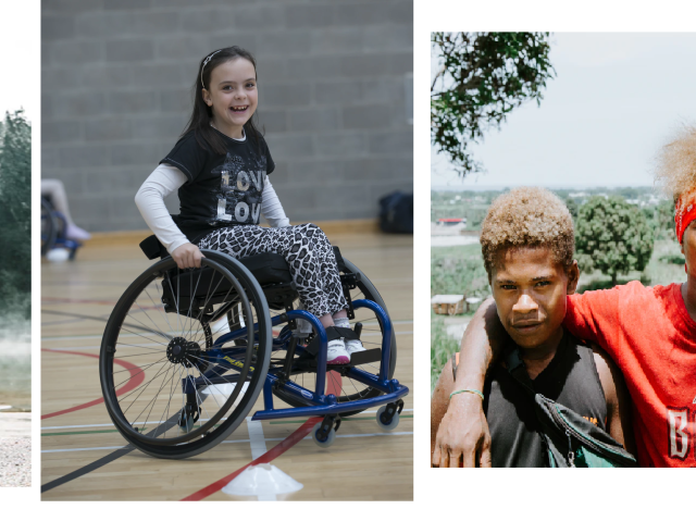 photo montage of girl, teenagers, and wheelchair users