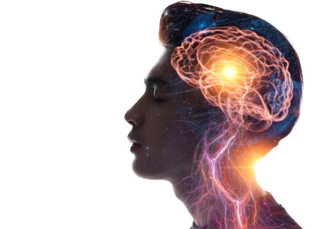 Man with brain graphic