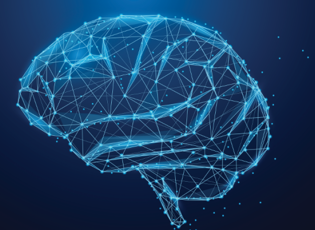 Blue illustration of a brain