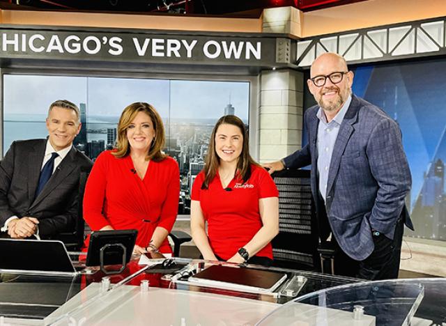 Jessica Curran, DPT, on set at WGN News