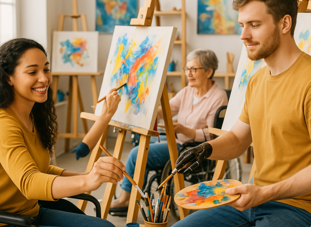 People of various abilities painting