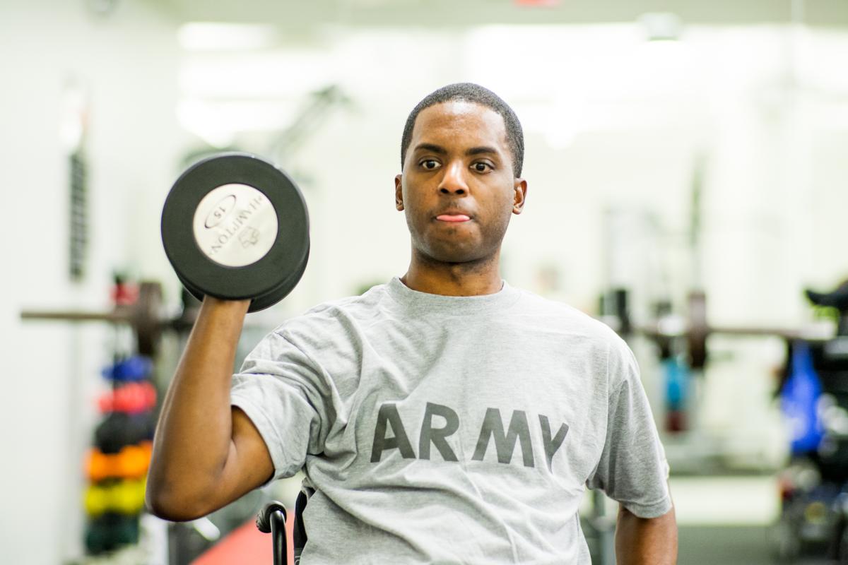 Sargent Anderson works out in our Adaptive Fitness Center