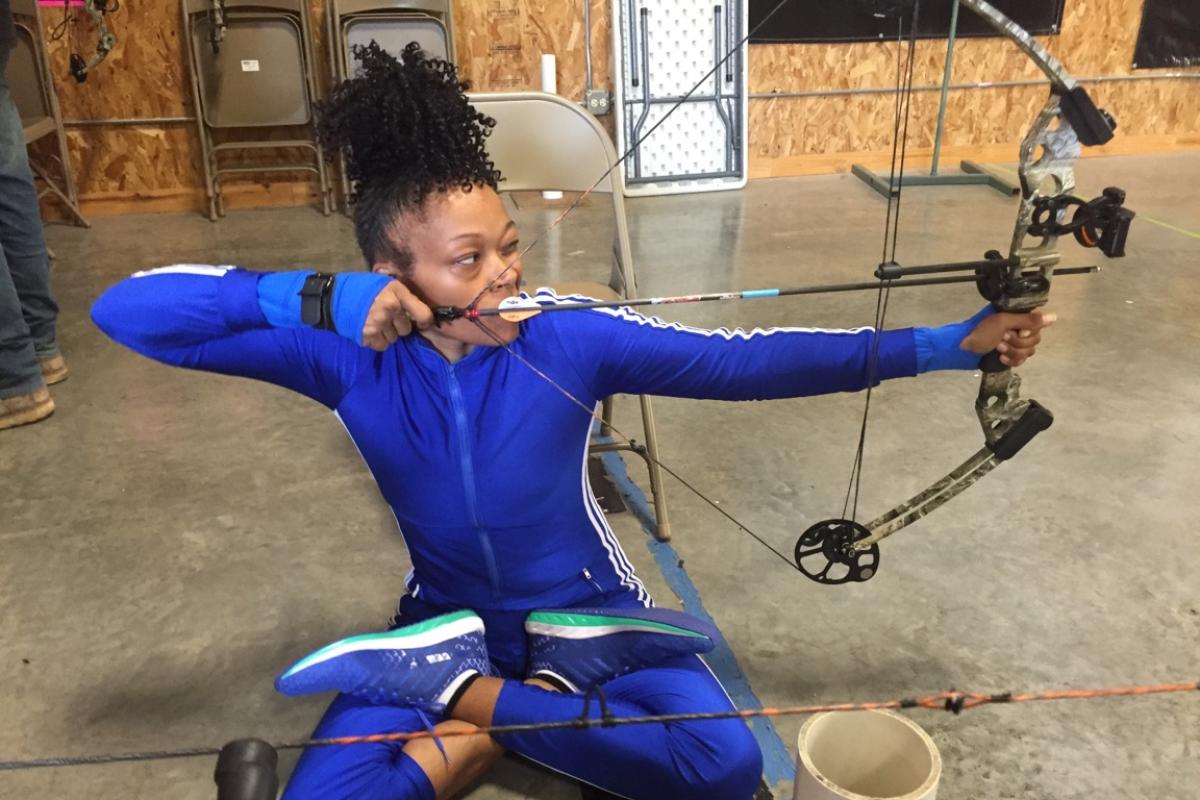 Deborah participates in adaptive archery